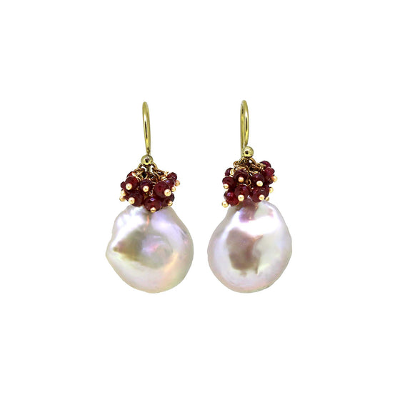 Baroque Pearl and Ruby Hat Earrings