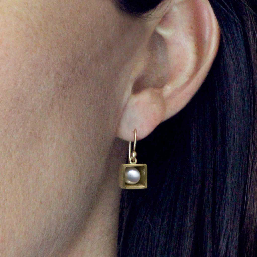 Pearl Box Gold Earrings
