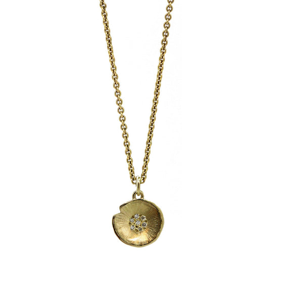 Petite diamond lilypad pendant in yellow gold on chain