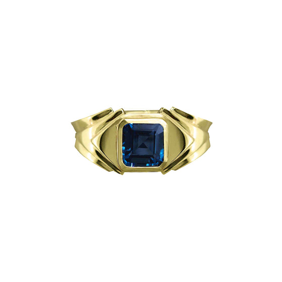 THE comet ring is art deco inspired with a square emerald cut london blue topaz