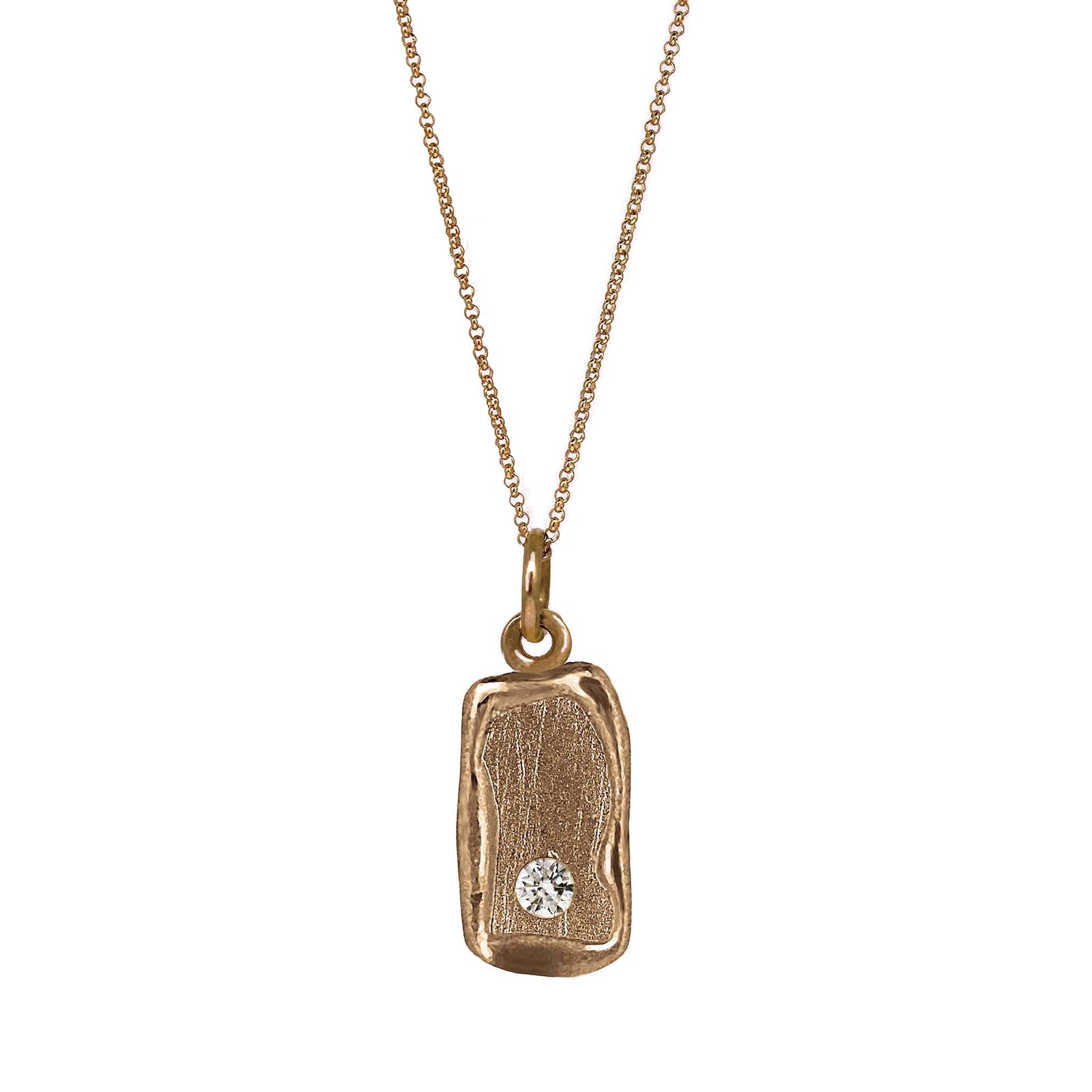 DIAMOND CARTOUCHE STYLE NECKLACE. SINGLE DIAMOND DETAIL IN ROSE GOLD WITH 45 CM CHAIN