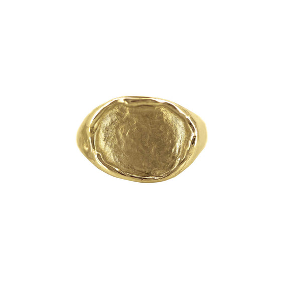 organic style signet ring in yellow gold