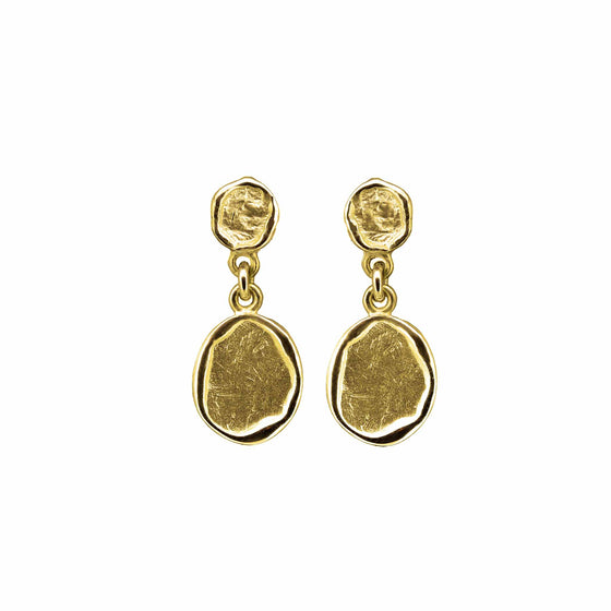 Double seal drop earrings . Organic design in yellow gold