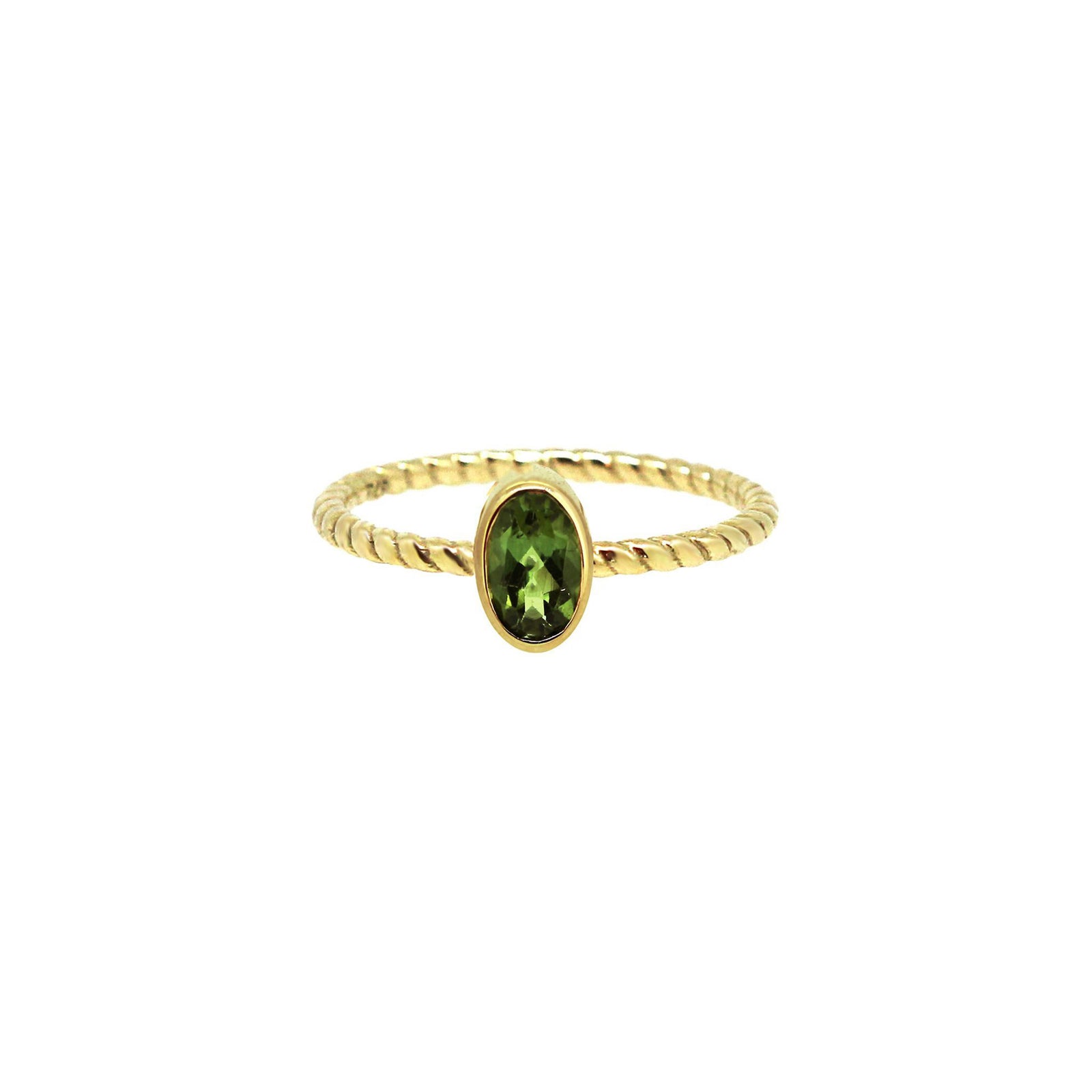Fine Twist ring with oval bezel set tourmaline