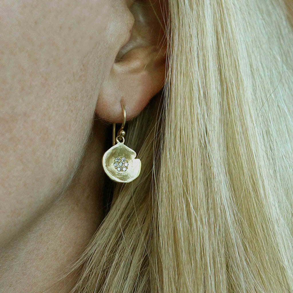 Gold and diamond lilypad drop earrings