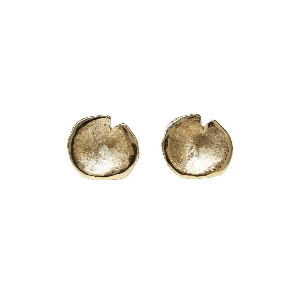 Gold Lily pad stud earrings medium size