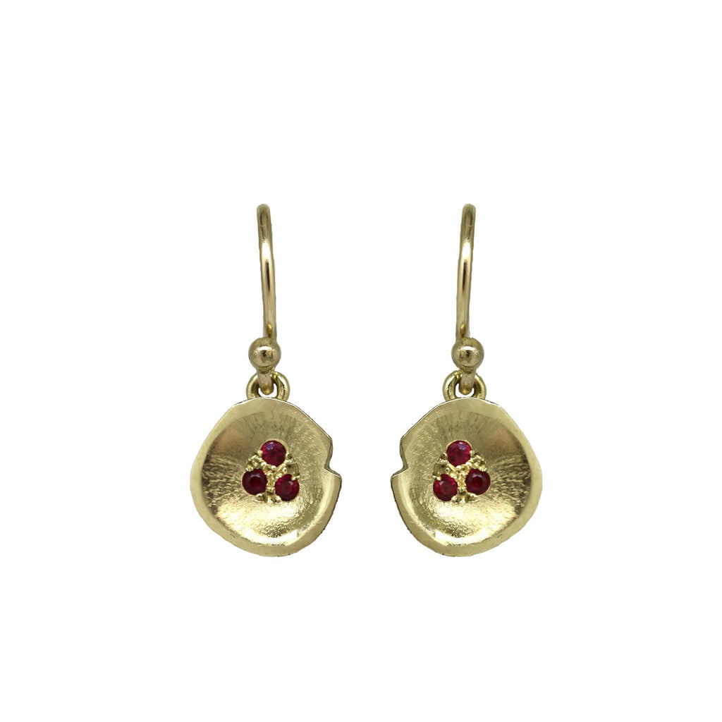 Gold ruby Lily pad drop earrings