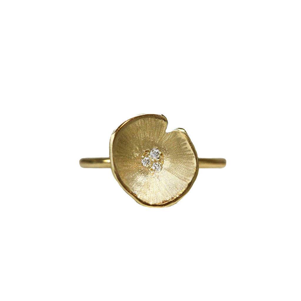 Large Lilypad ring diamond set in yellow gold