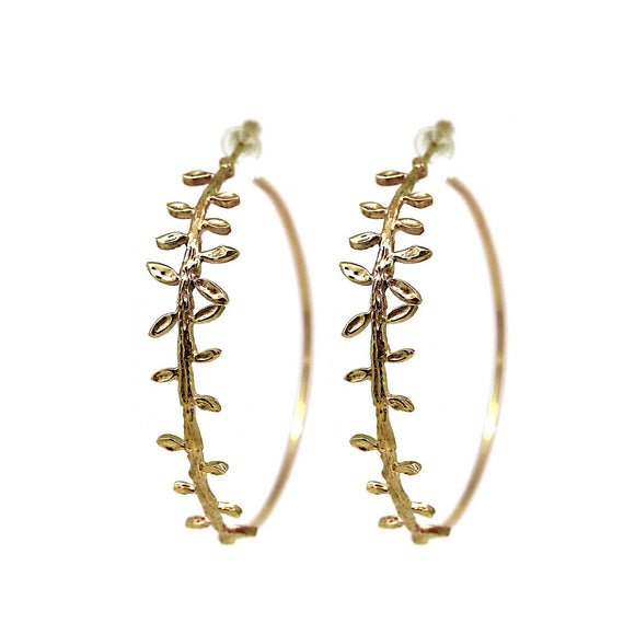 Large hoop earrings with leaf motif