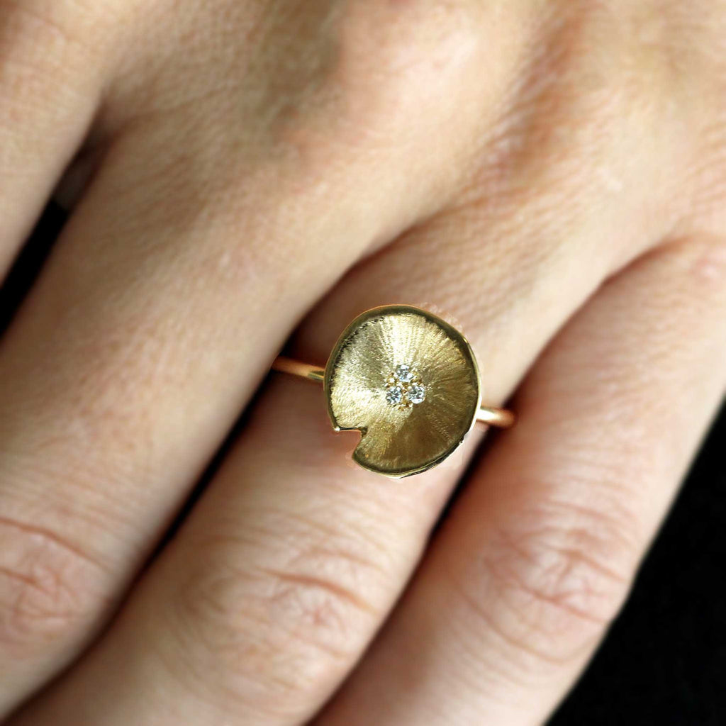 Gold Large Lilypad Diamond Ring