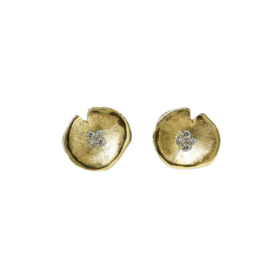 Yellow gold stud earrings with 8 pave set diamonds