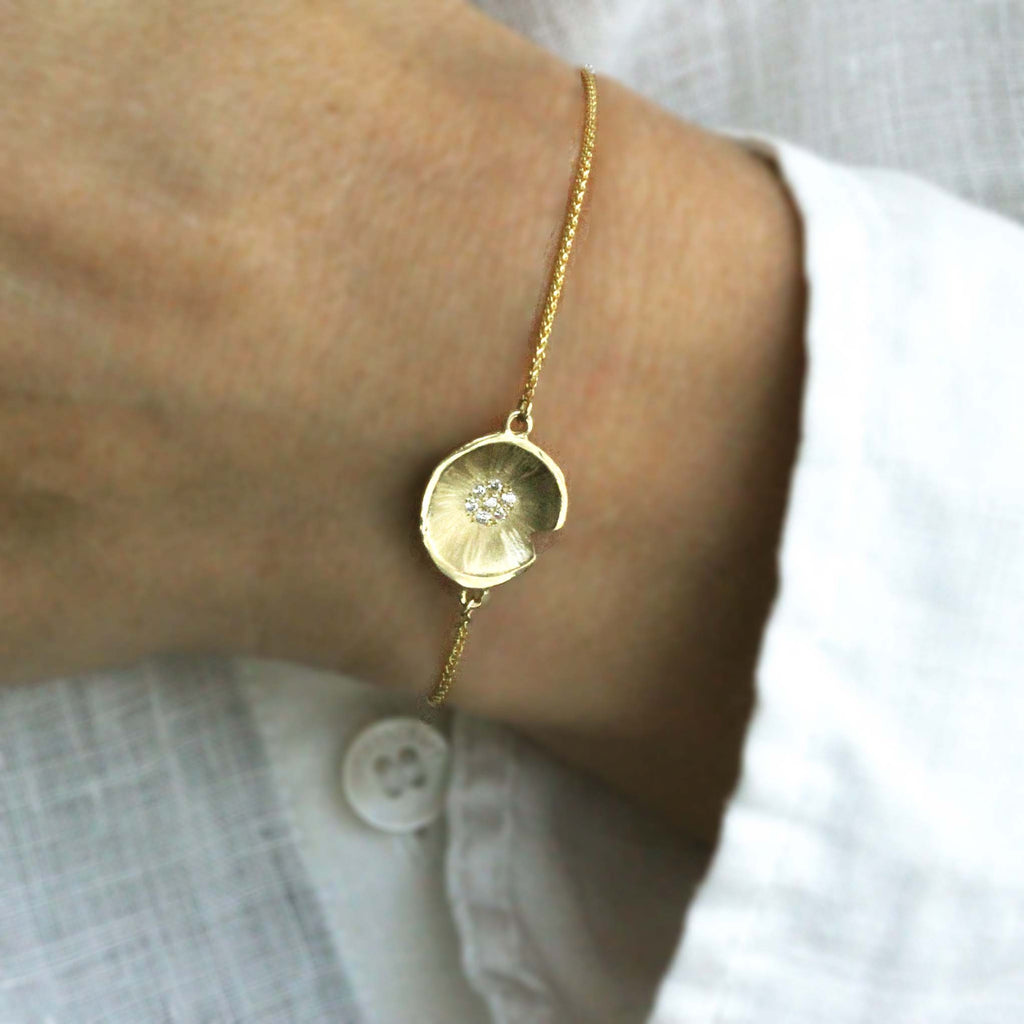 Diamond set Lily pad on gold chain bracelet