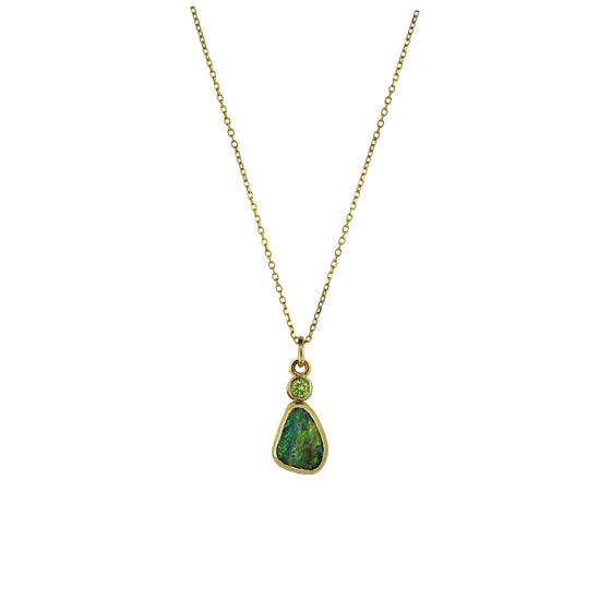 Boulder opal pendant with green diamond detail