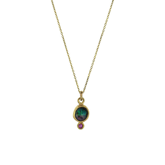 Opal pendant with pink sapphire detail