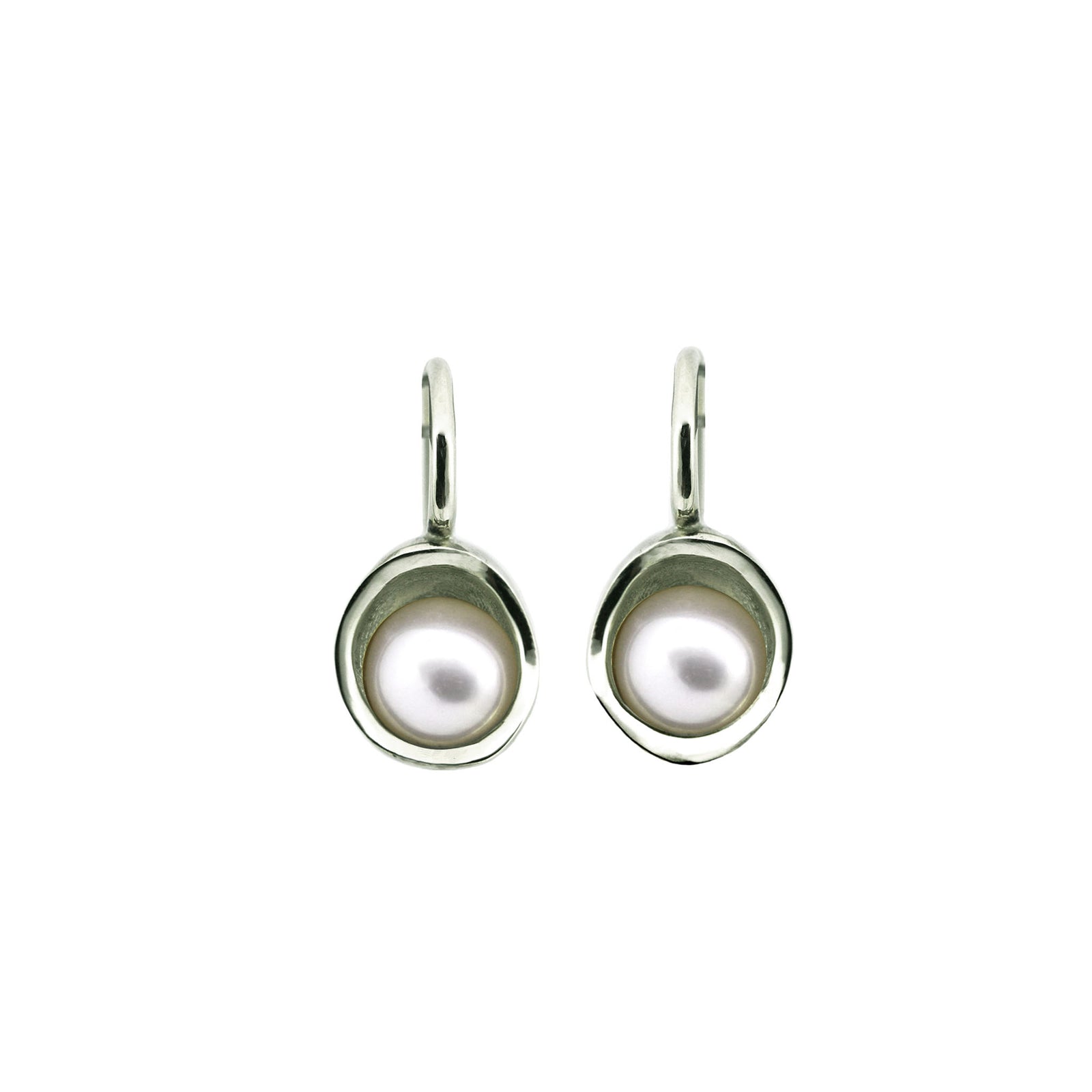 A pair of pearl bowl earrings in 18k yellow gold.