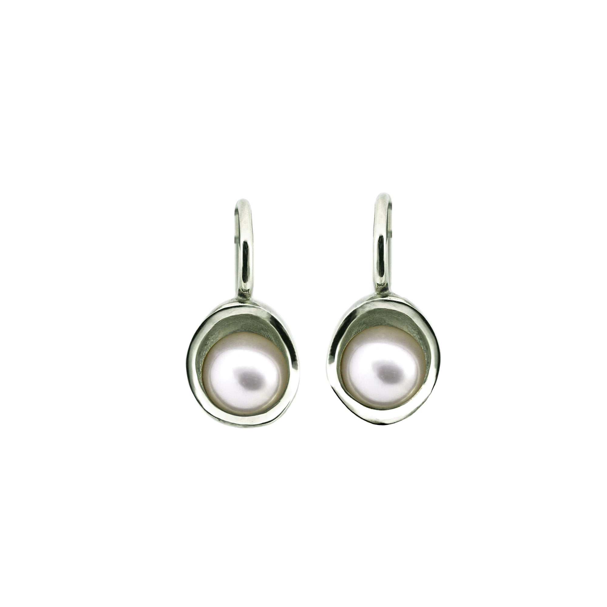 A pair of pearl bowl earrings in 18k yellow gold.