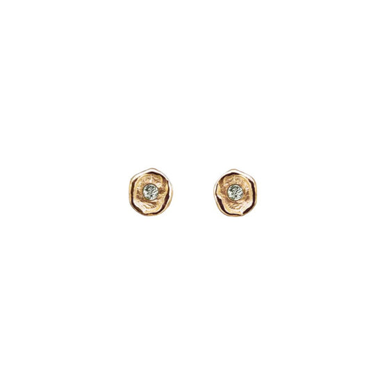 Petite diamond stud earring in rose gold with diamond detail.