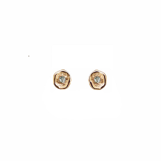 Petite diamond stud earring in rose gold with diamond detail.