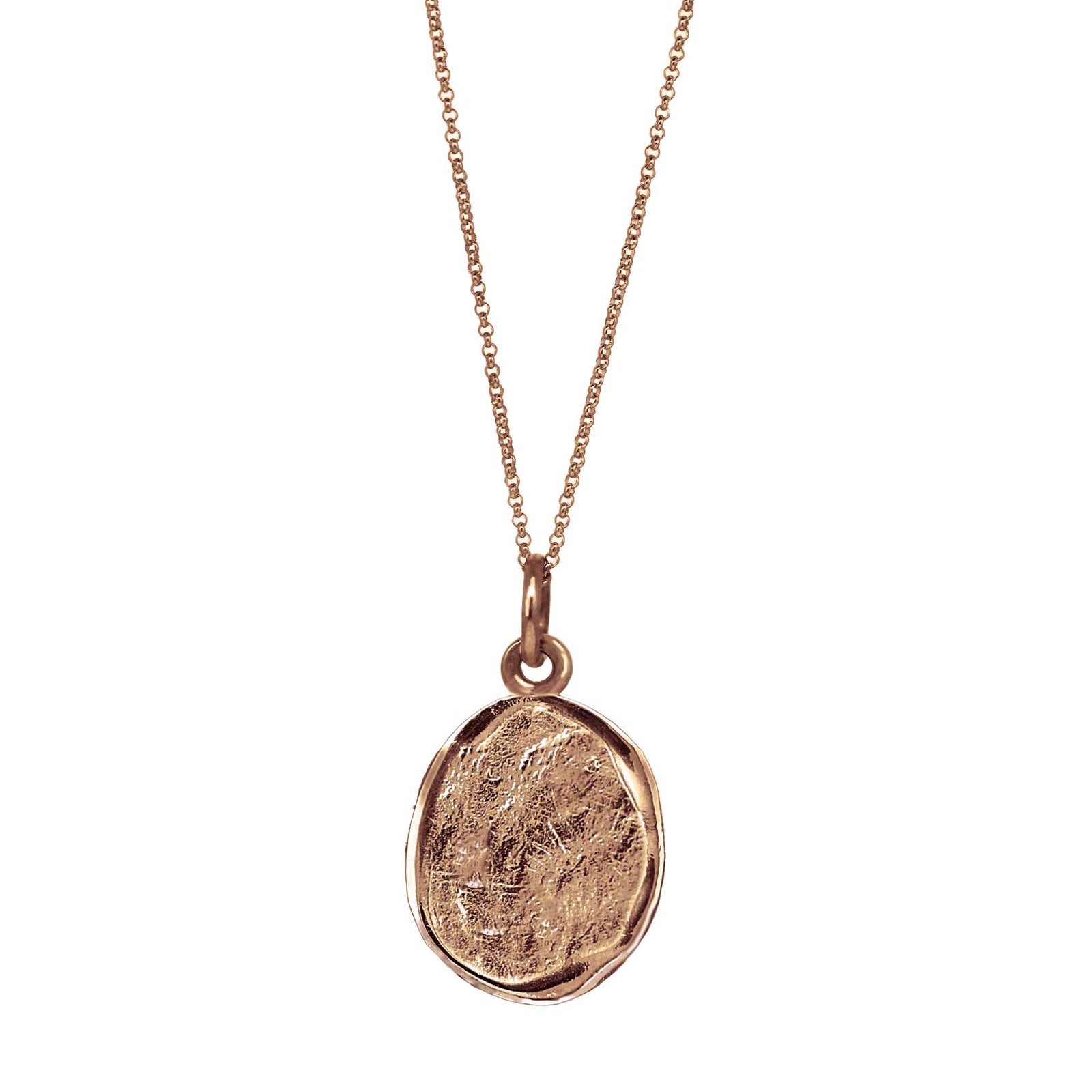 An artifact oval pendant in rose gold