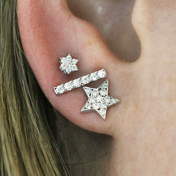 Baby Star diamon set stud earrings in 18k white gold