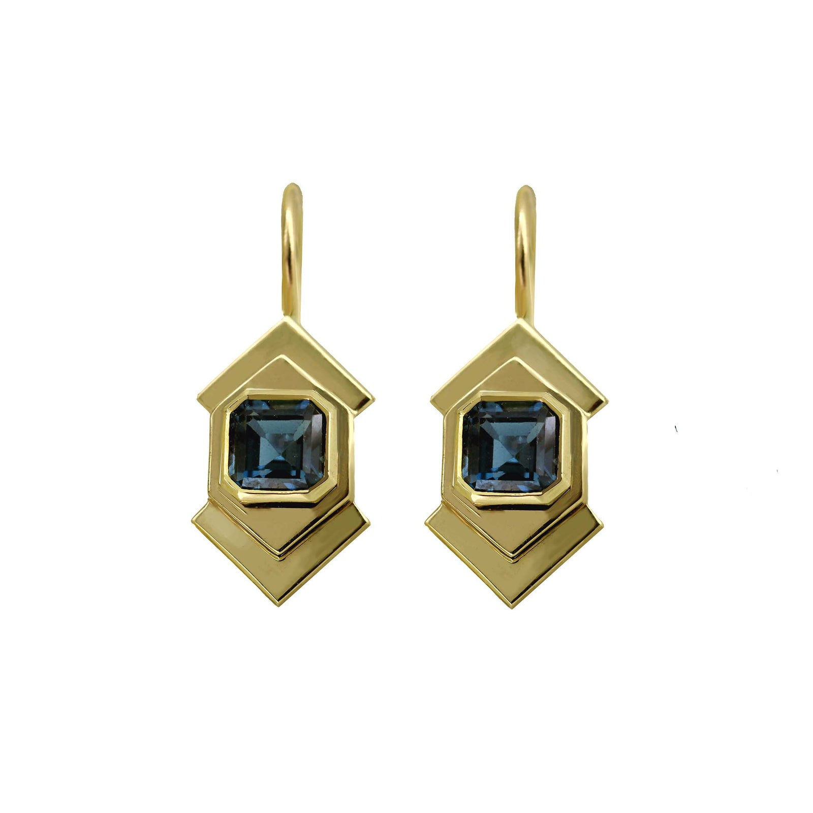 yellow gold and London blue Topaz earrings 