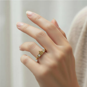 Diamond ring with two diamonds on models hand