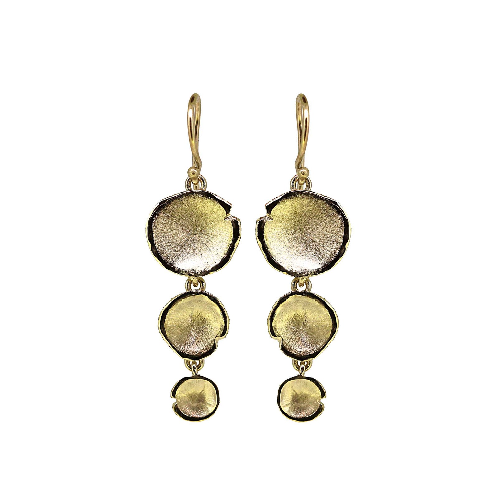 Tiered Lily pad drop earrings in yellow gold