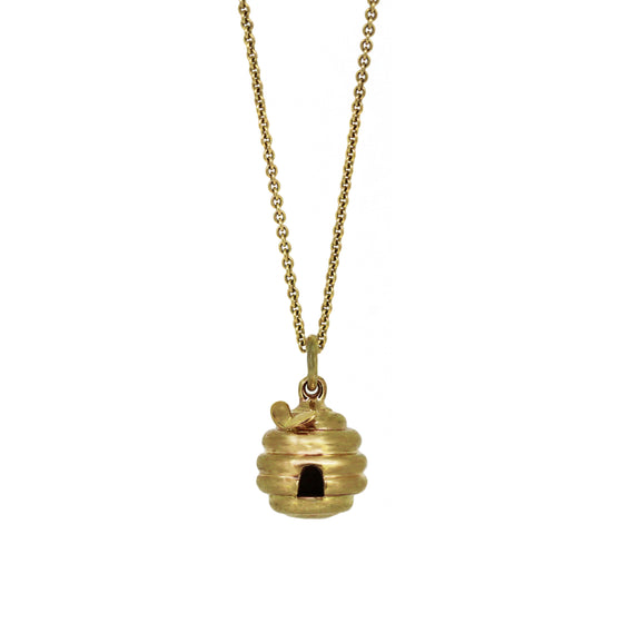 Gold Beehive Pendant with Bee
