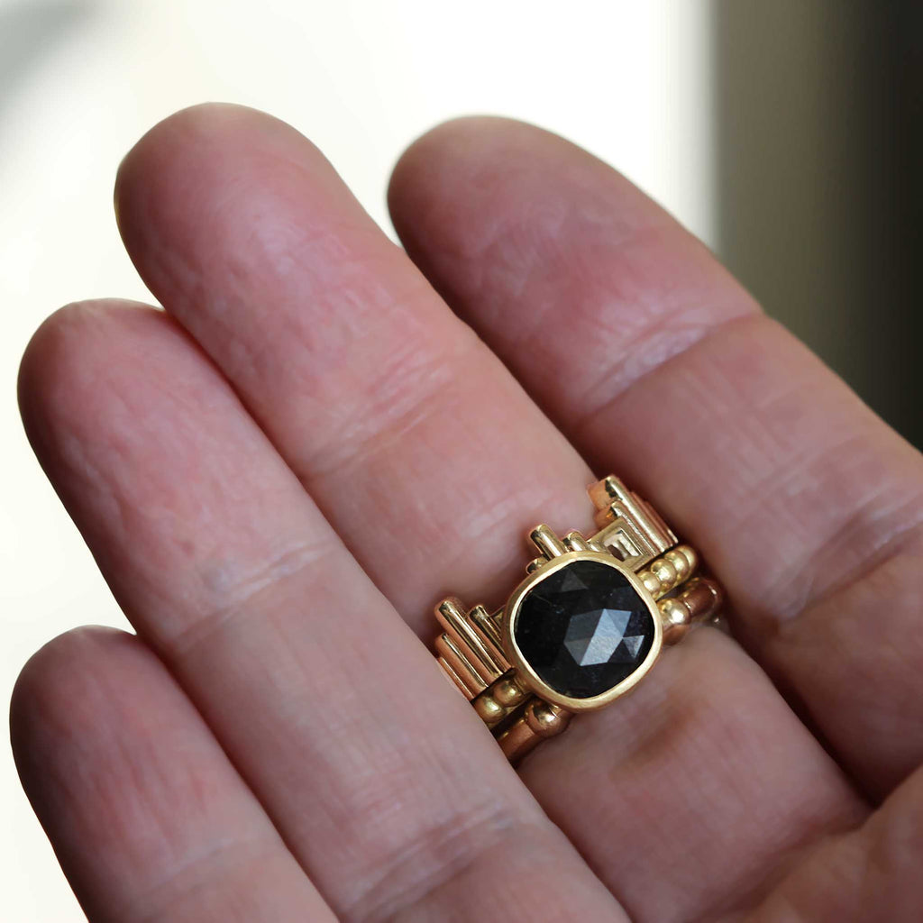 Art deco inspired gold ring with black diamond