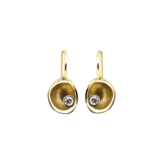 drop gold earrings with single diamond detail