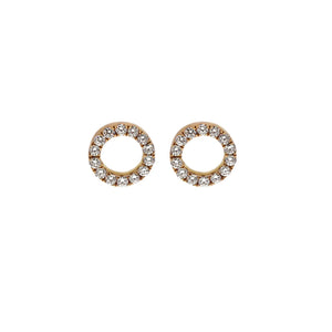 Rose gold Halo studs with pave set diamonds in rose gold
