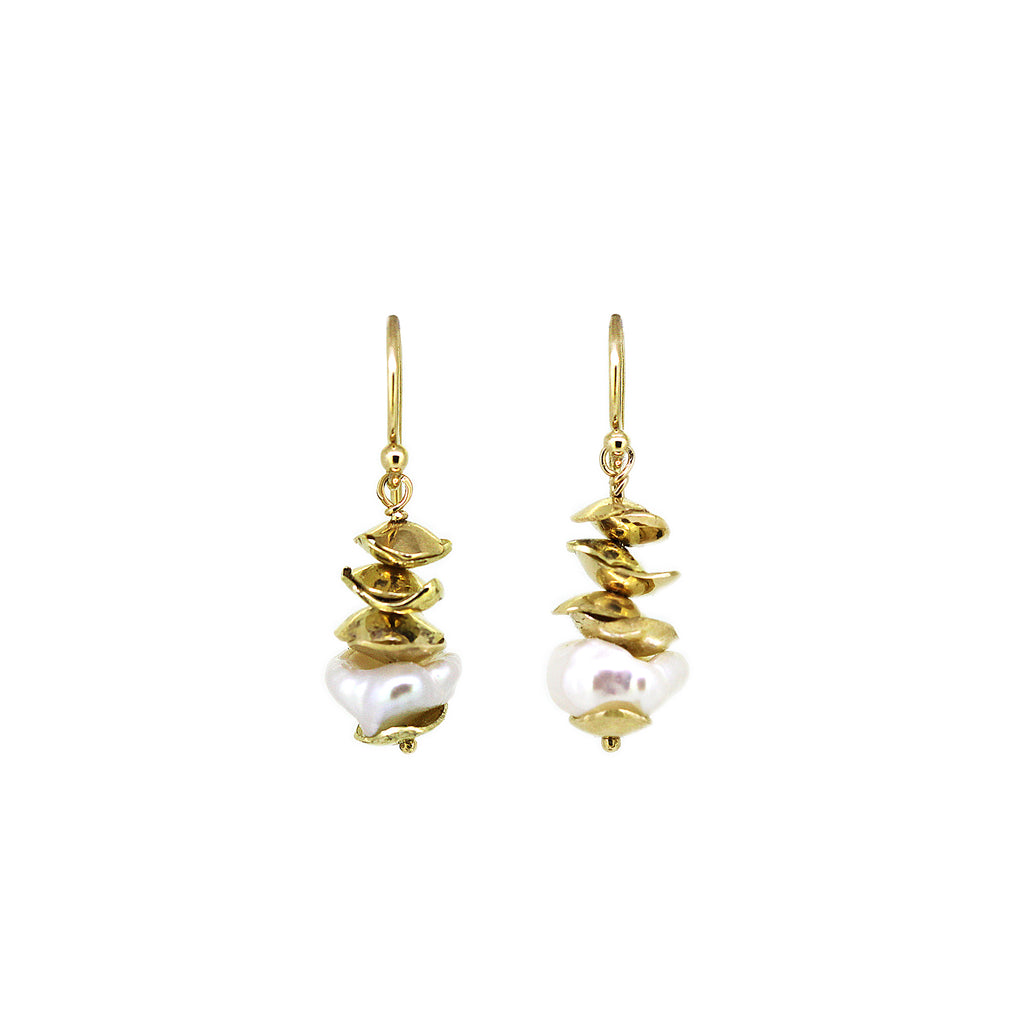 Keshi pearl gold earrings