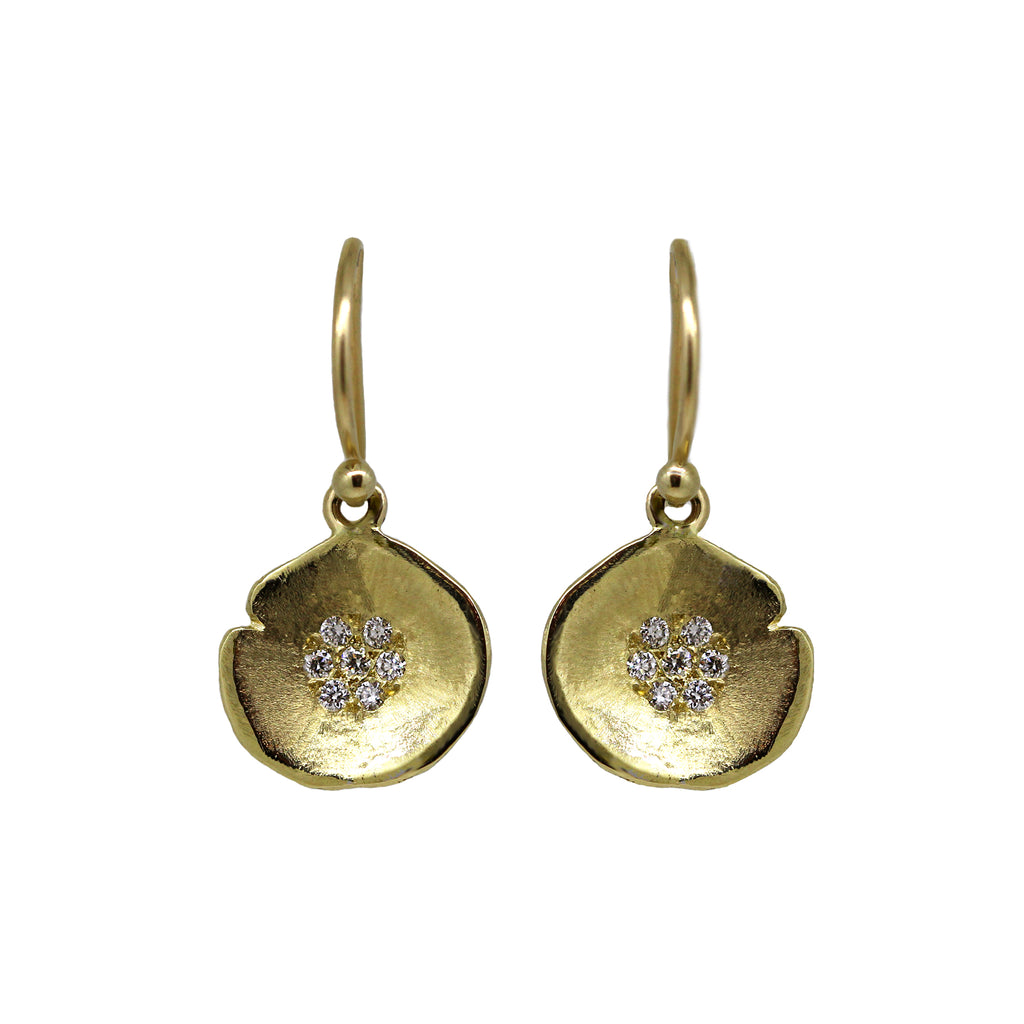 Gold Lilypad Diamond Drop Earrings