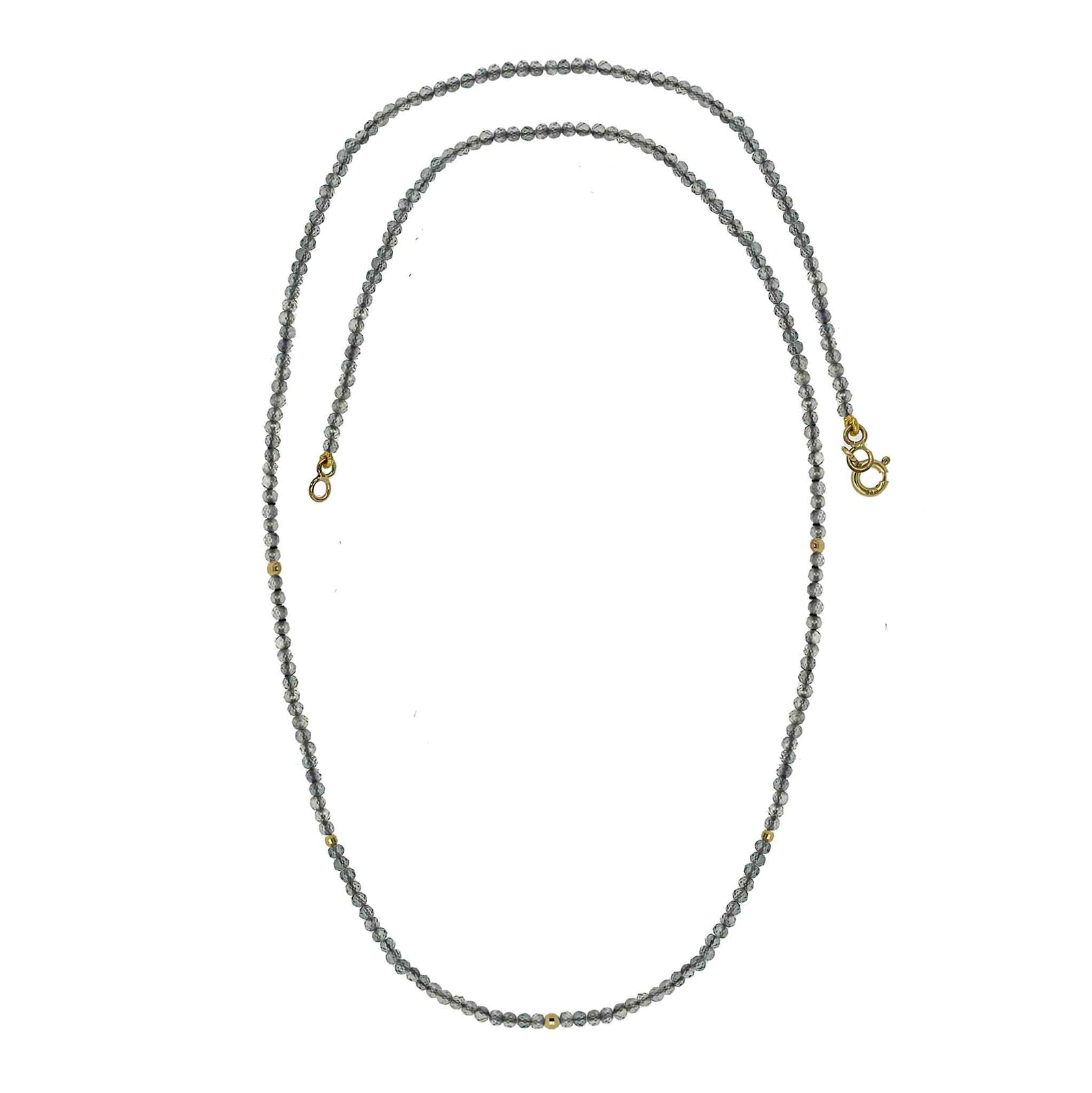 Labradorite gemstone beads with 14k gold mirror ball faceted bead details and gold clasps