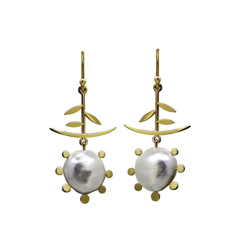 Pearl and gold drop statement earrings
