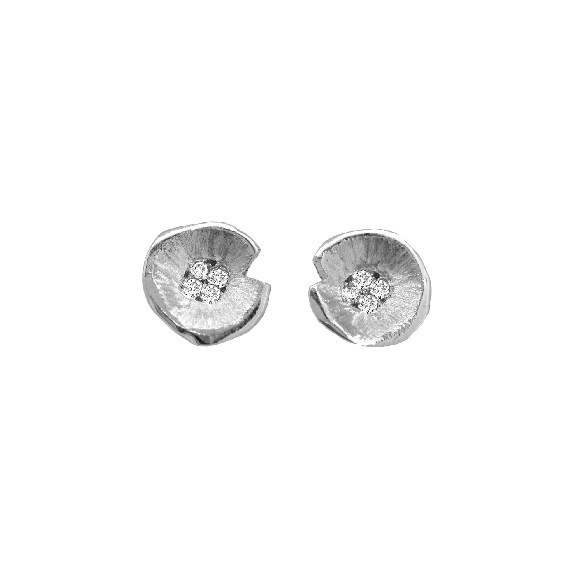 Yellow gold stud earrings with 8 pave set diamonds