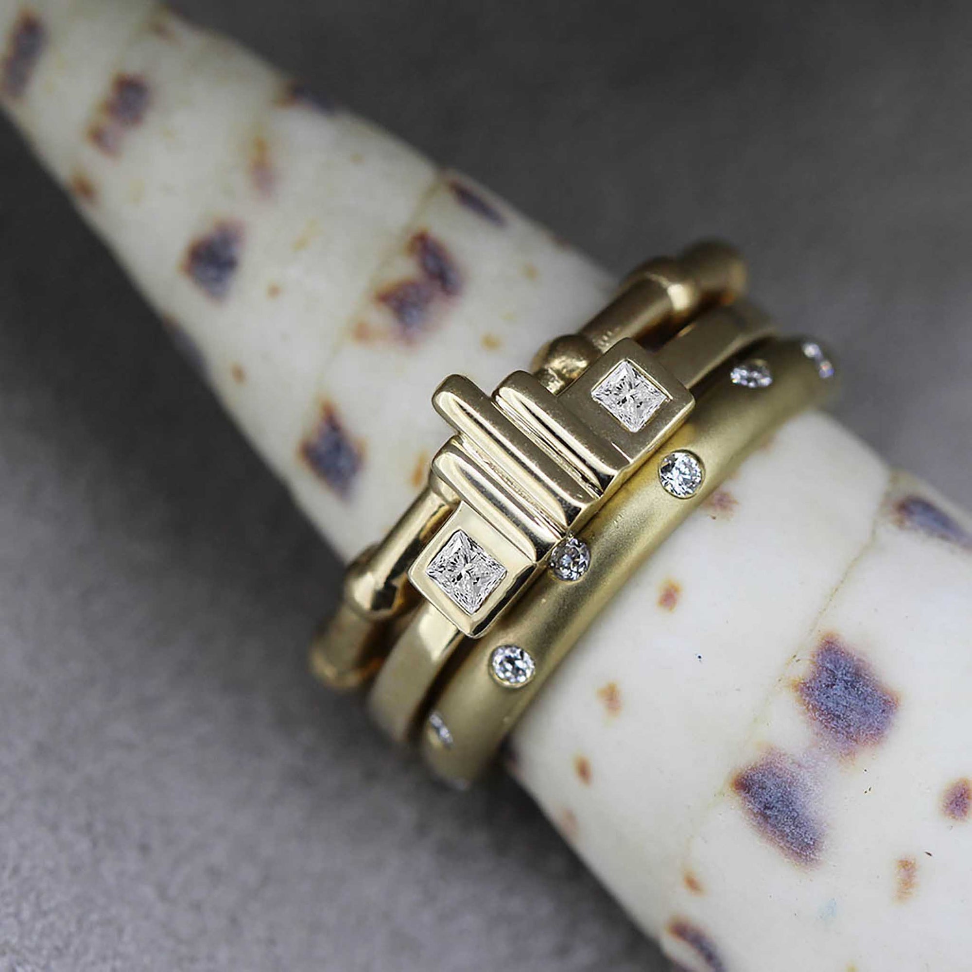 Petite Odeon stack ring with diamond detail in yellow gold