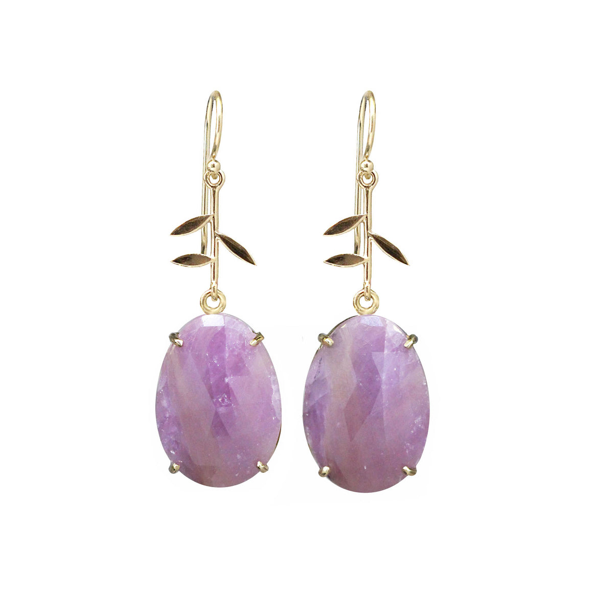 LONG DROP EARRINGS WITH LARGE OVAL PALE PINK SAPPHIRES