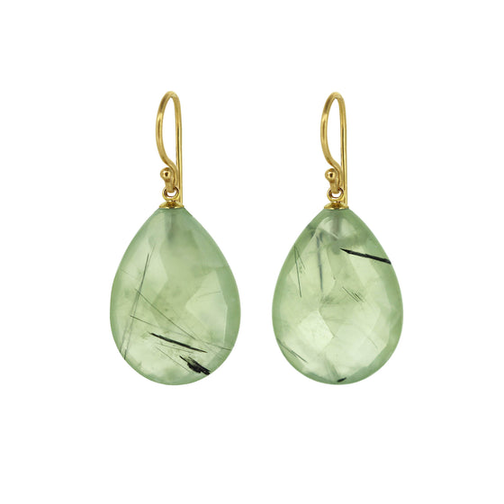 Softly opaque Rutilated Prehnite . threads of rutile grew within the delicate green Prehnite. Drop earrings 22mm length