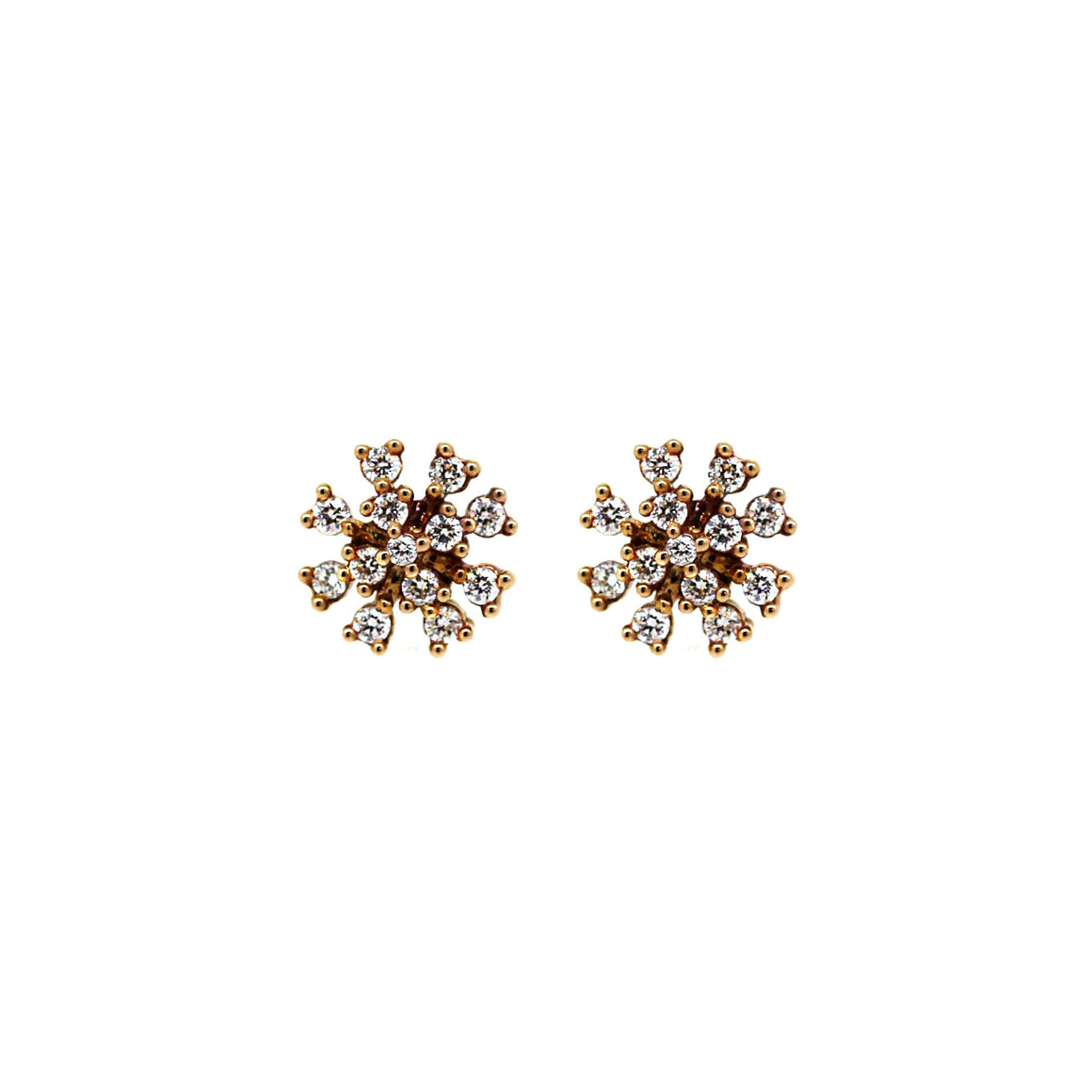 Starburst diamond stud earrings in yellow gold