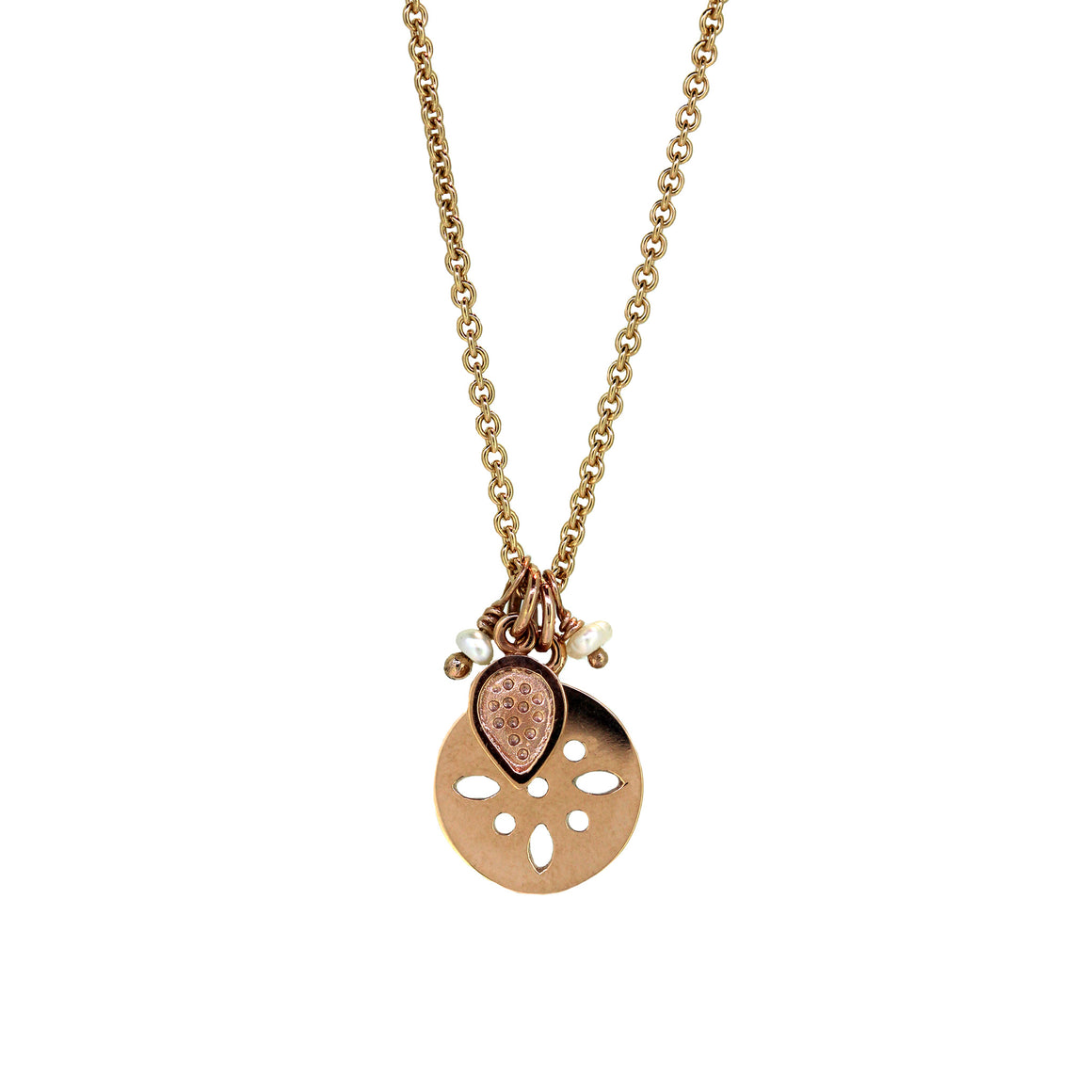 Rose gold tree of life necklace with freshwater seed pearls