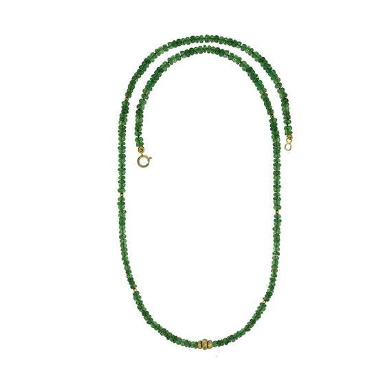 Tsavorite bead necklace with gold clasp. this necklace is perfect for layering.