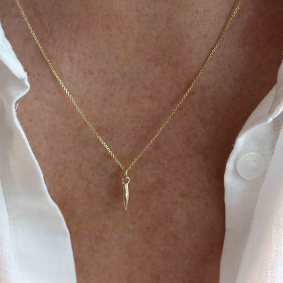 A gold rice grain necklace in yellow gold