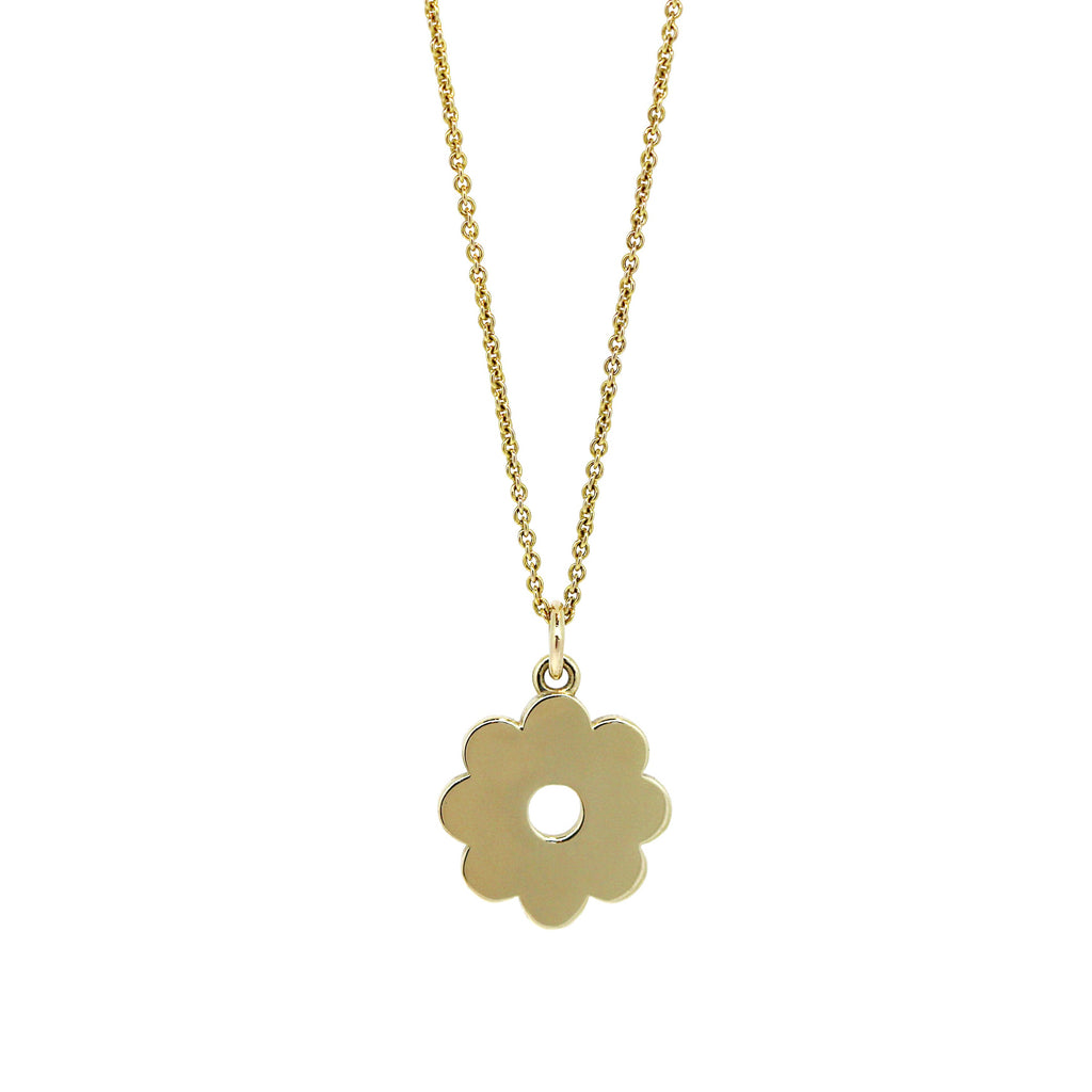Yellow gold large daisy necklace on a yellow gold chain