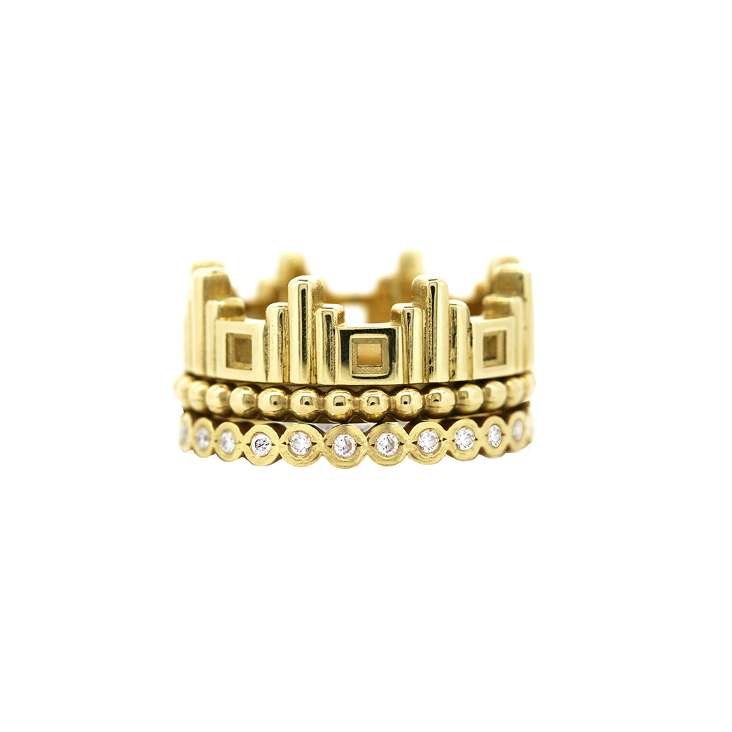 Cathedral stack ring in yellow gold