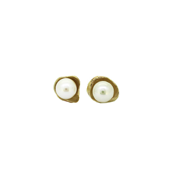 Petite Rockpool Pearl Gold Stud Earrings