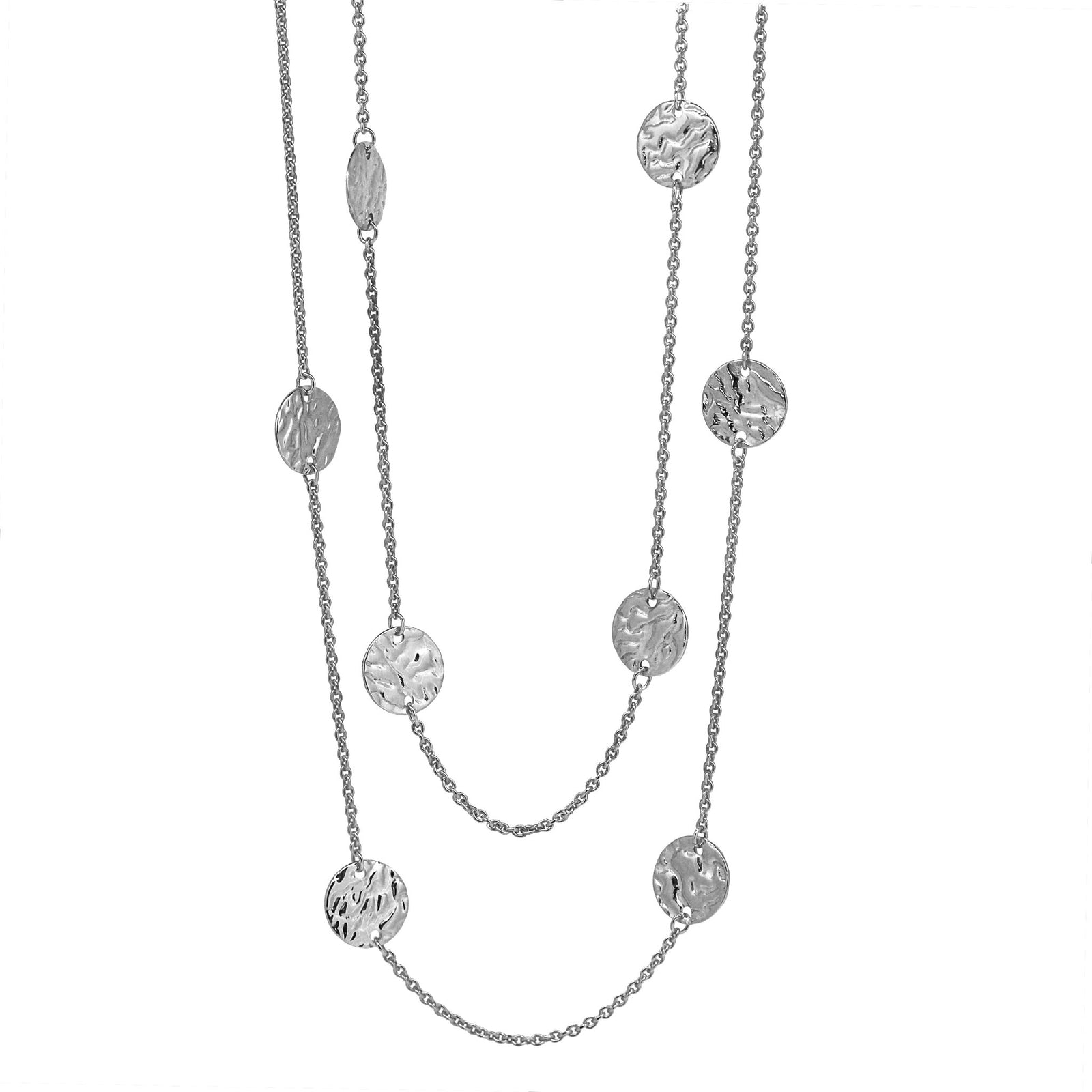 silver necklace on white background