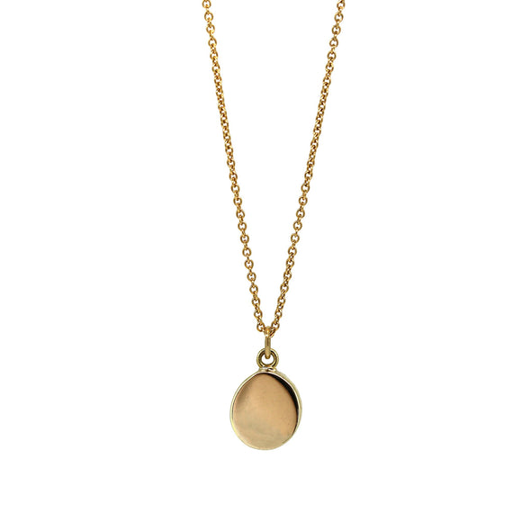 small gold oval shaped pendant on 9k yellow gold chain